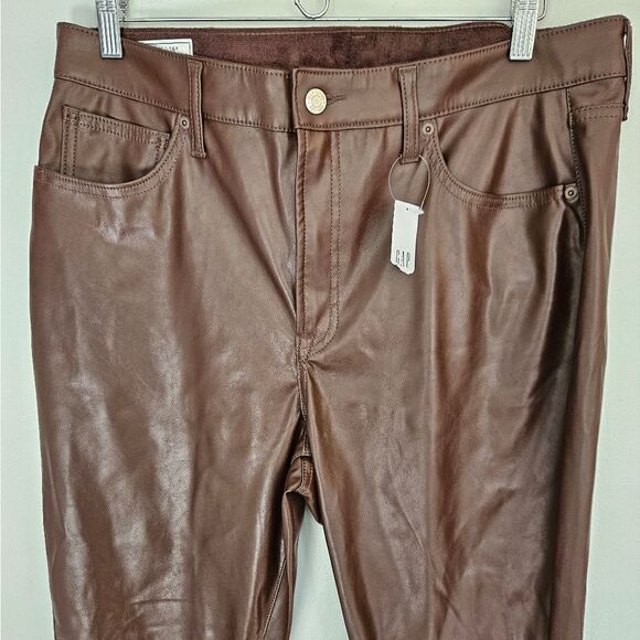 NWT Gap High Rise Vegan Leather Vintage Straight Pant Trouser Espresso Brown 16 - Picture 5 of 14